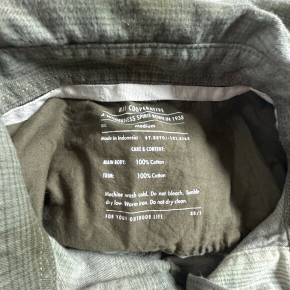 REI Co-Op Womens Plaid Button-Up Shirt Medium Olive Cotton Long Sleeve Casual - Picture 3 of 7